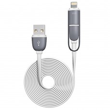 2 in 1 Lightning and Micro 1 meter USB Charging Data Syn Cable Power Cord for iPhone iPad iPod Samsung and Android Devices - White